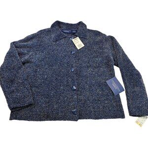 Vintage Catherine Stewart Eyelash Cardigan L Blue Deadstock Feminine Retro 90s